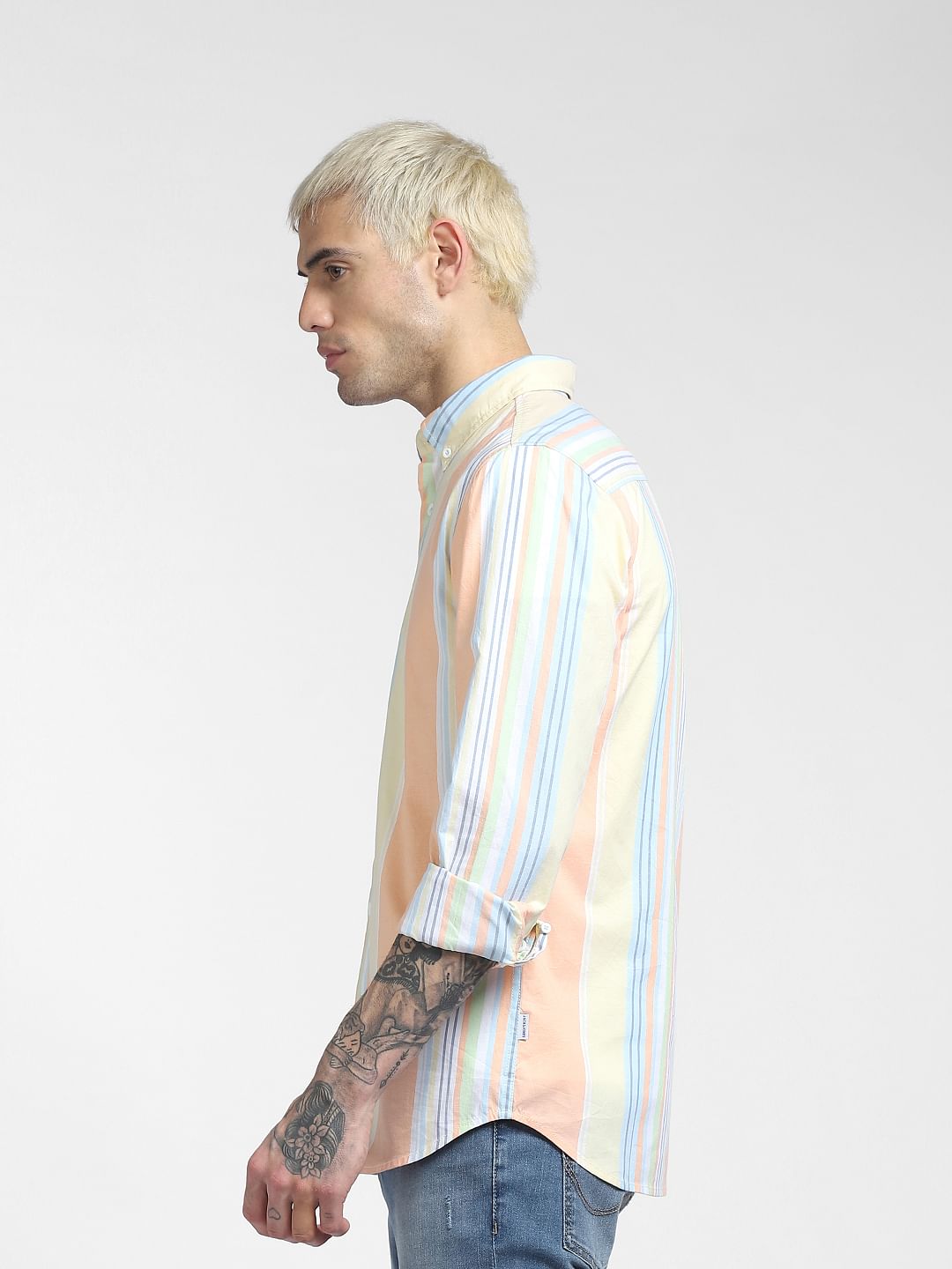 Peach Striped Full Sleeves Shirt
