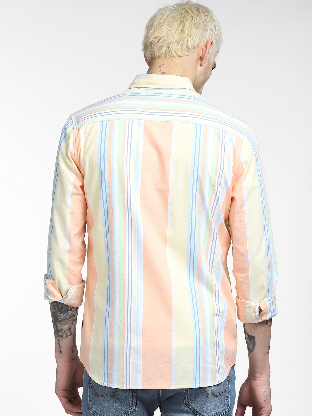 Peach Striped Full Sleeves Shirt