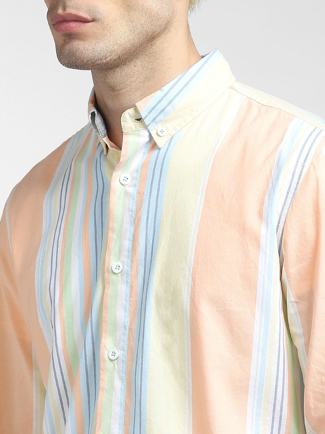 Peach Striped Full Sleeves Shirt
