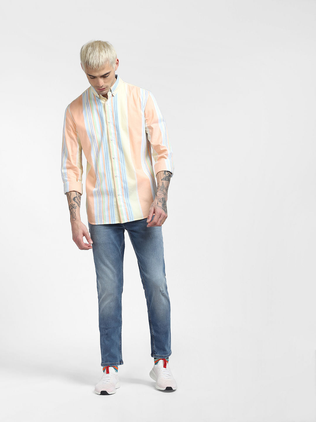 Peach Striped Full Sleeves Shirt