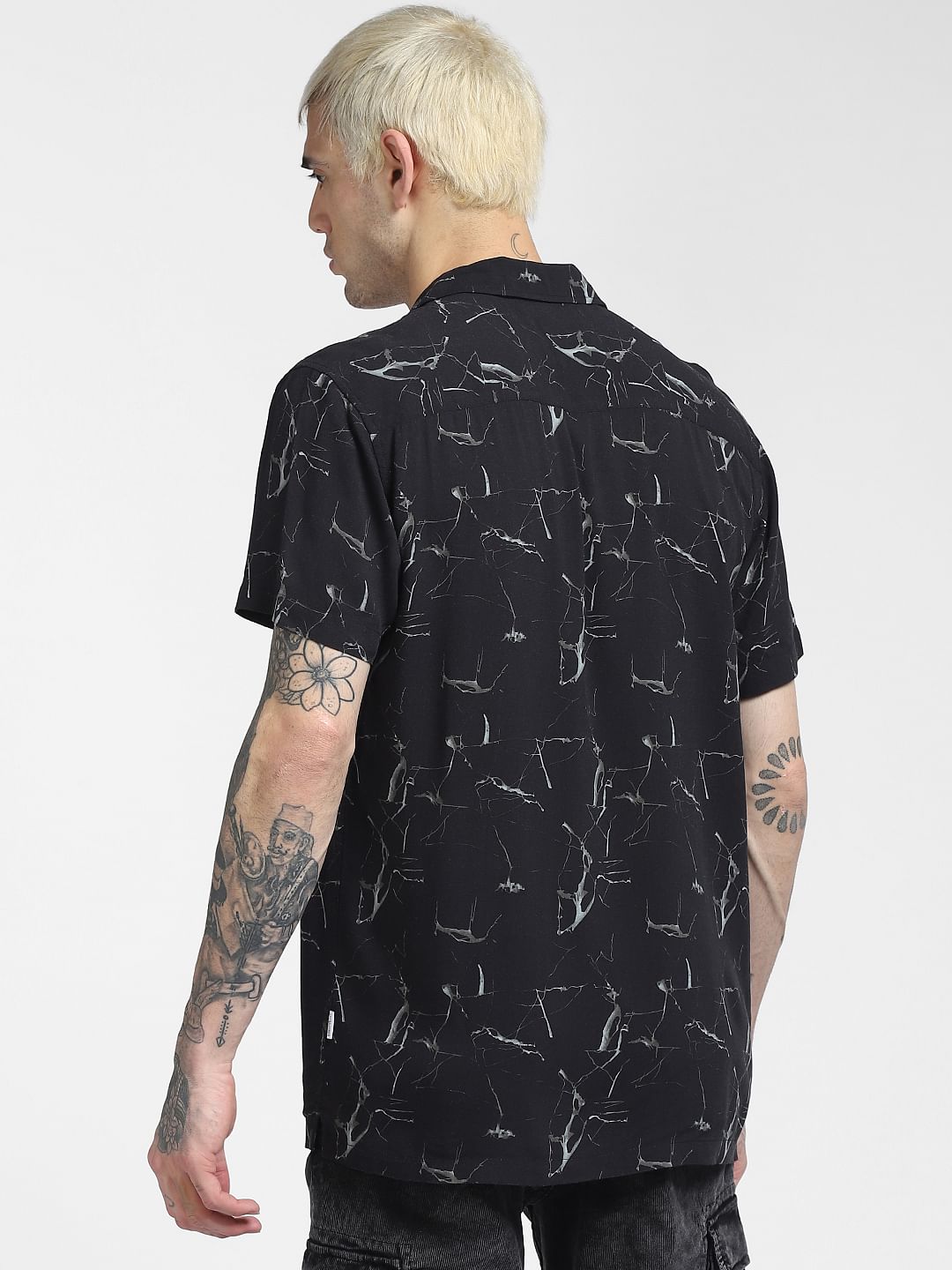 Black Abstract Print Half Sleeves Shirt