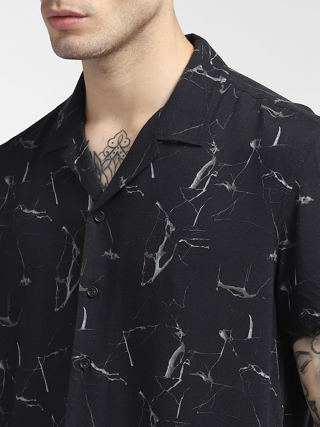 Black Abstract Print Half Sleeves Shirt