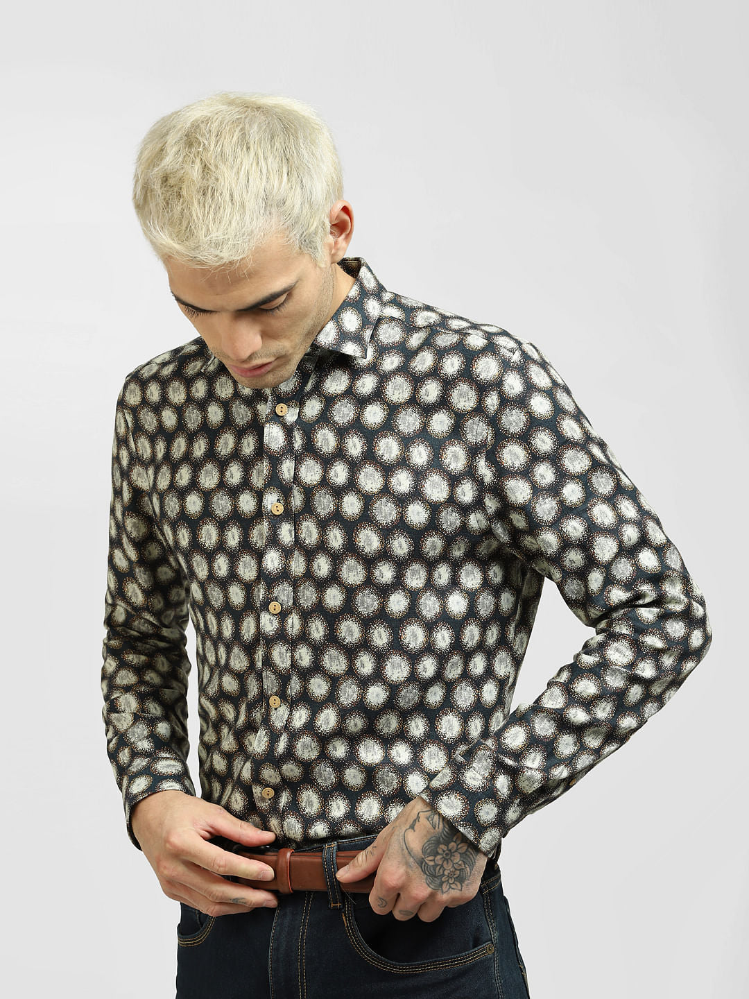 Grey Printed Full Sleeves Shirt - S