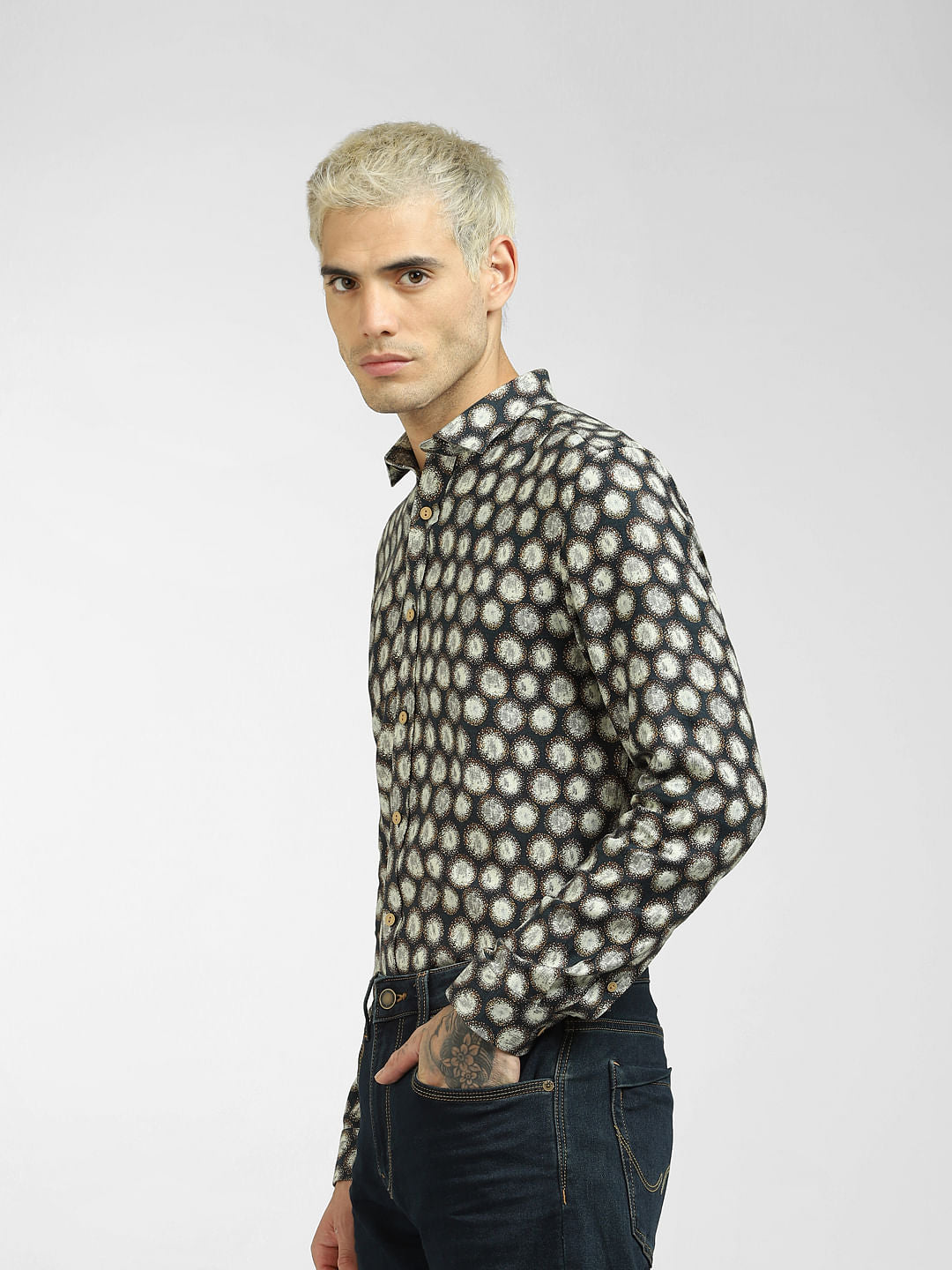 Grey Printed Full Sleeves Shirt