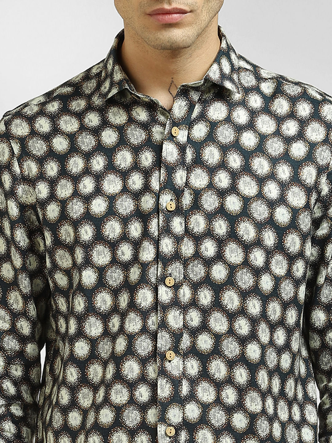 Grey Printed Full Sleeves Shirt