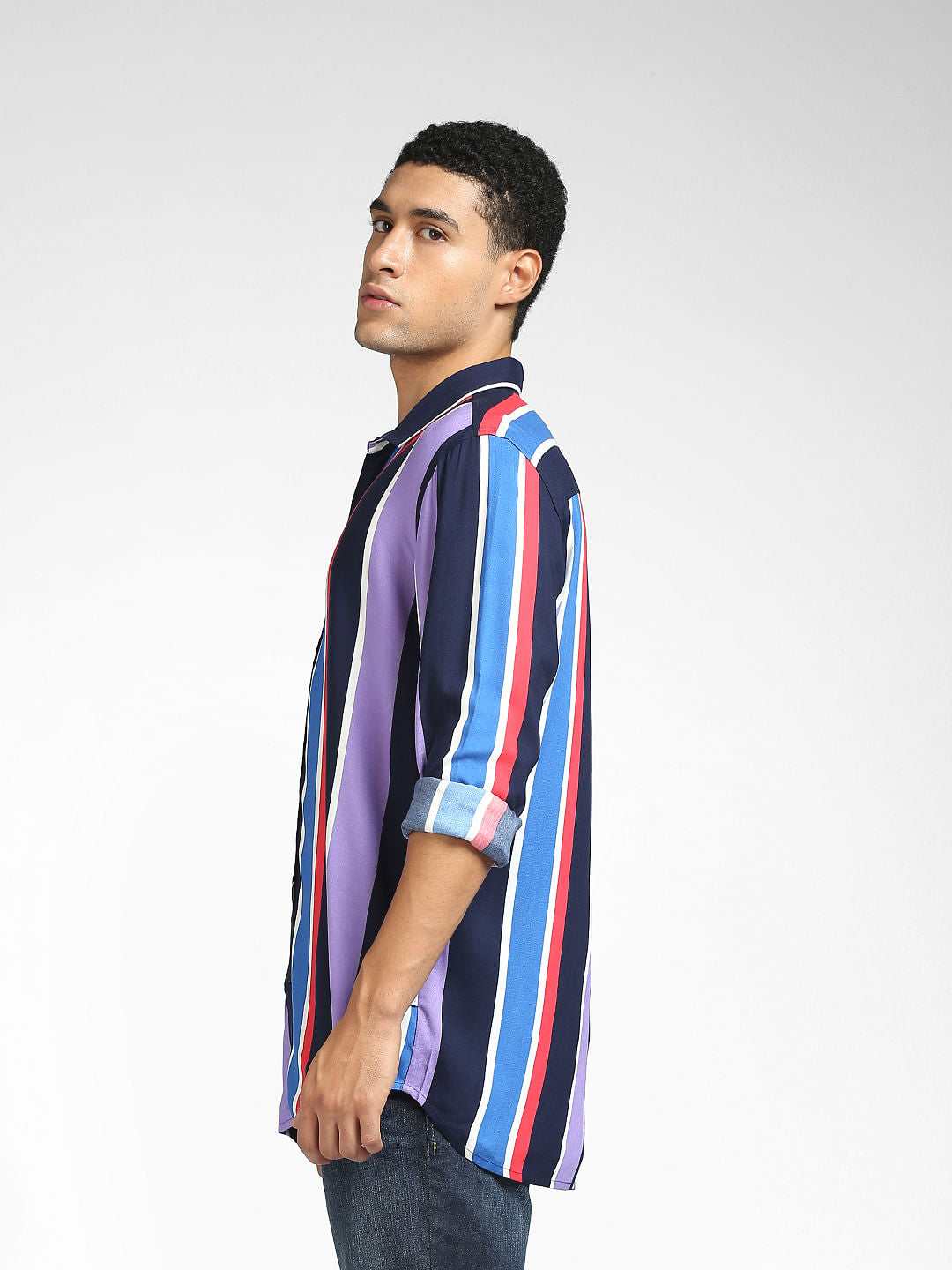 Purple Vertical Stripe Full Sleeves Shirt