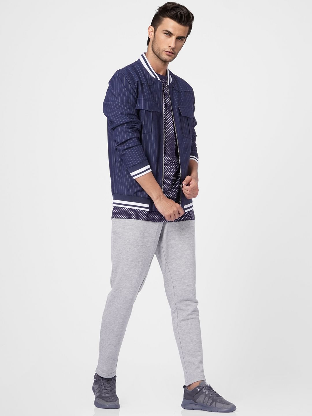 Blue Printed Crew Neck T-shirt