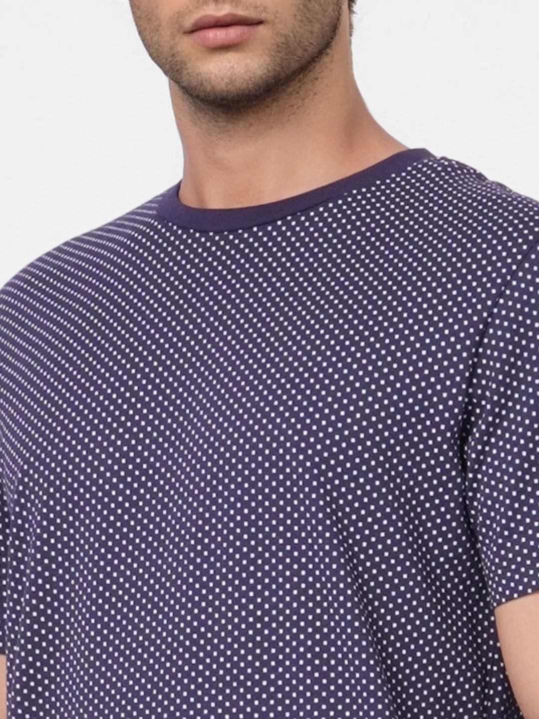 Blue Printed Crew Neck T-shirt