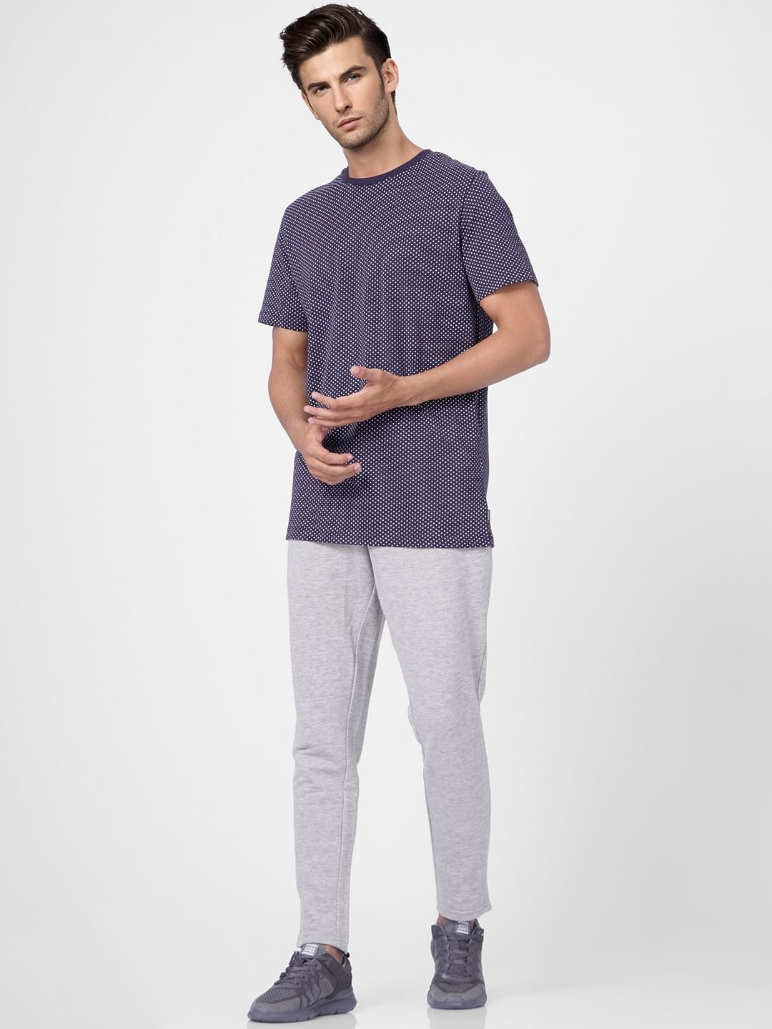 Blue Printed Crew Neck T-shirt