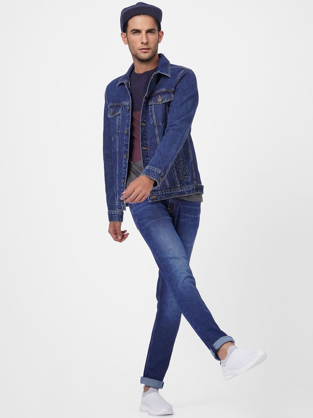 Blue Printed Polo Neck T-shirt - M
