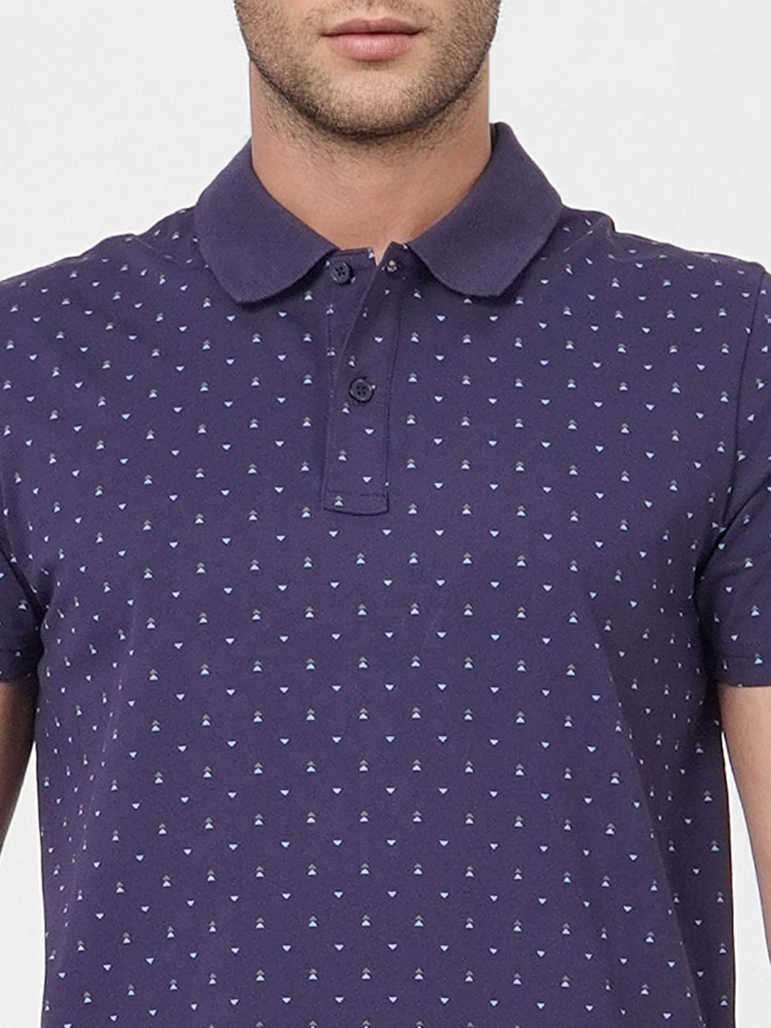 Blue Printed Polo Neck T-shirt
