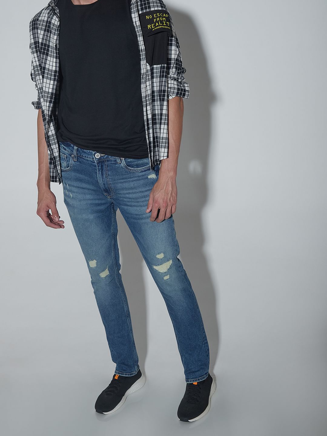 Blue Low Rise Glenn Slim Ripped Jeans - 28/30