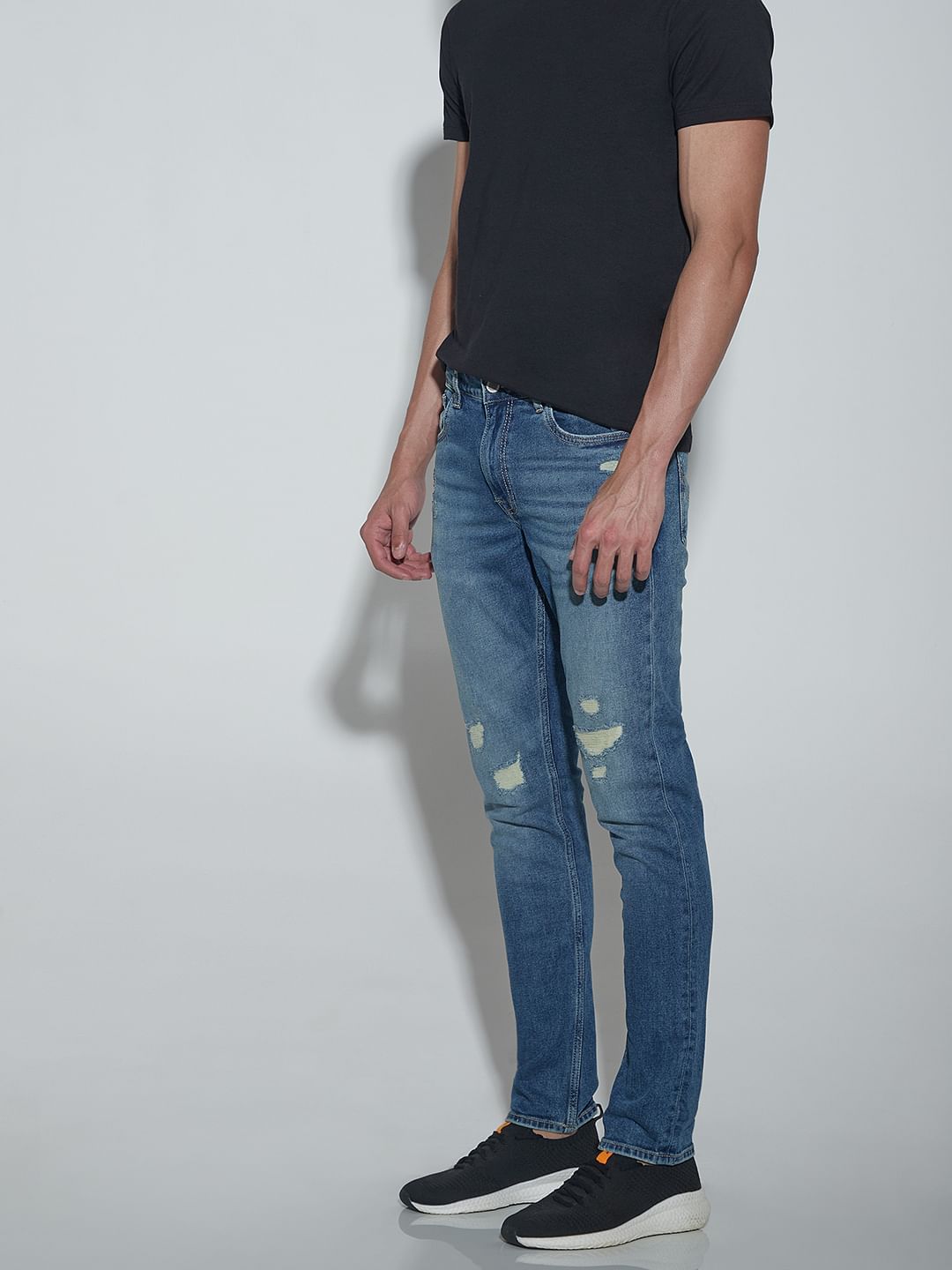 Blue Low Rise Glenn Slim Ripped Jeans