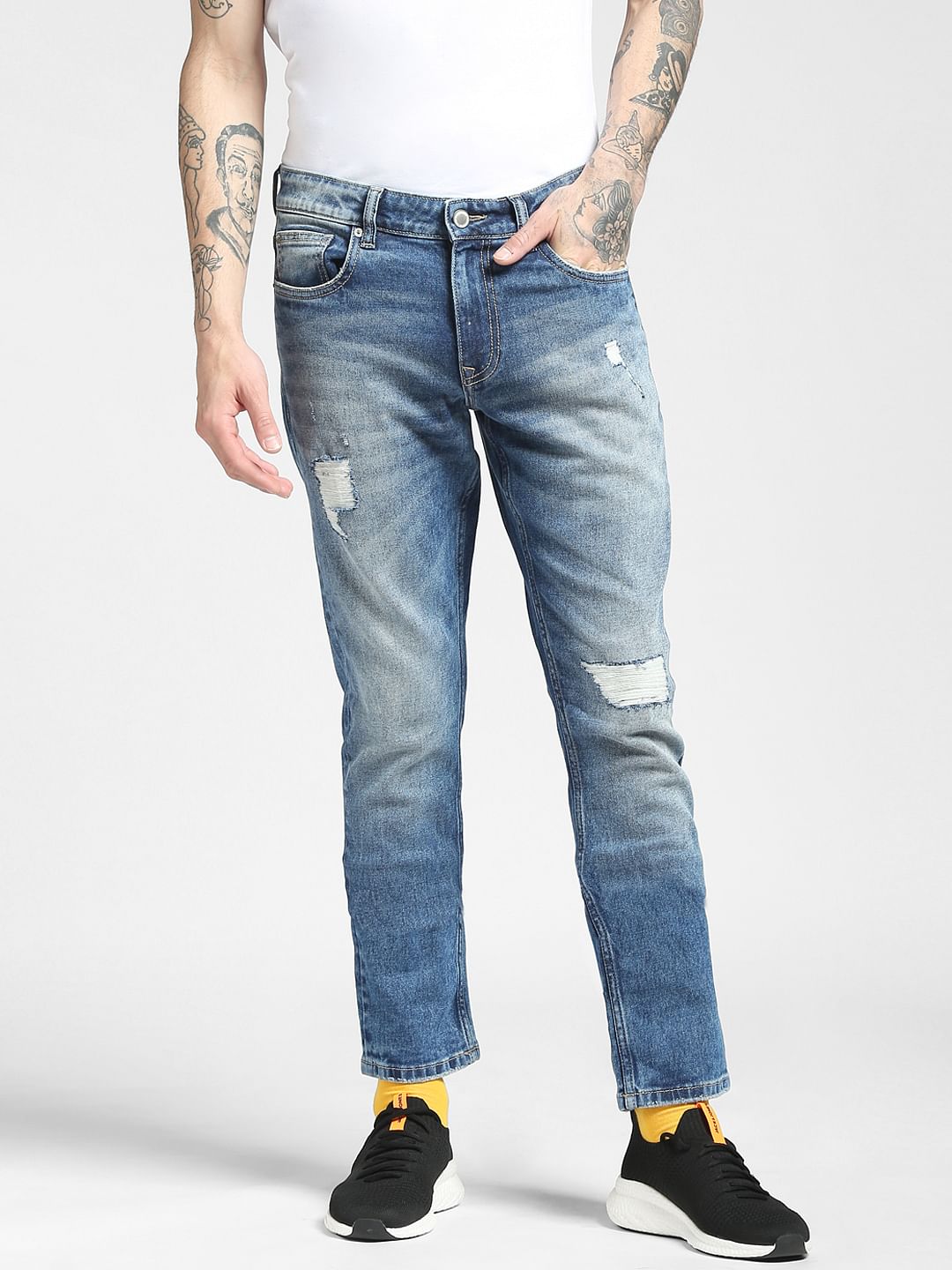 Blue Low Rise Glenn Slim Ripped Jeans