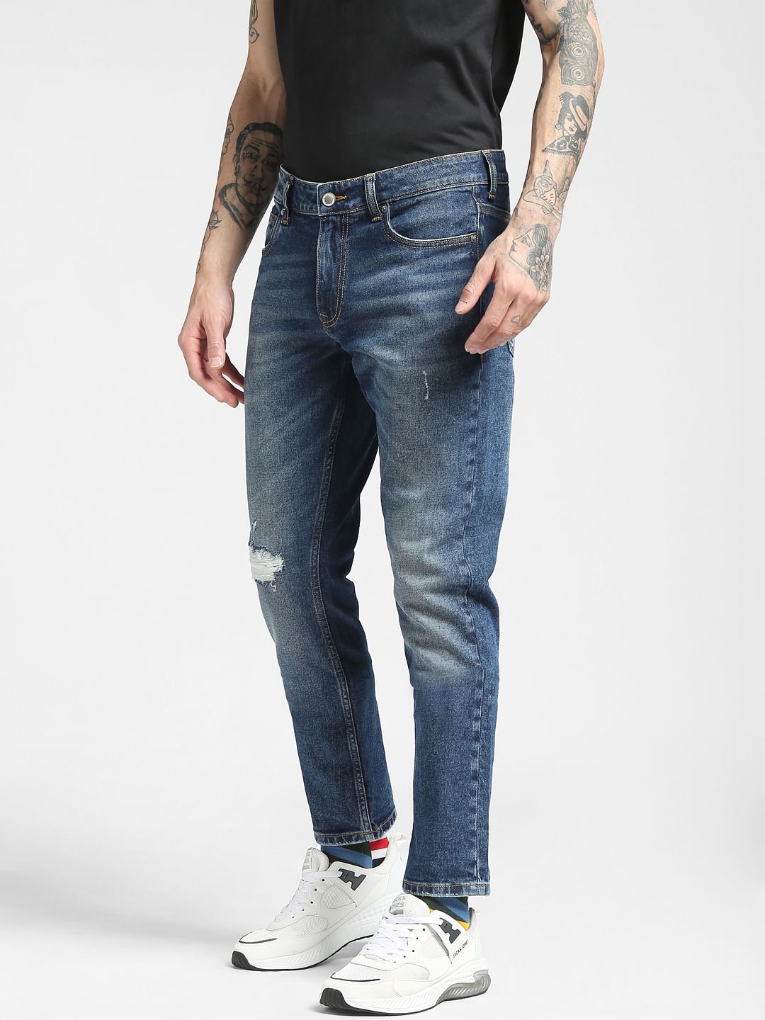 Blue Low Rise Glenn Slim Ripped Jeans