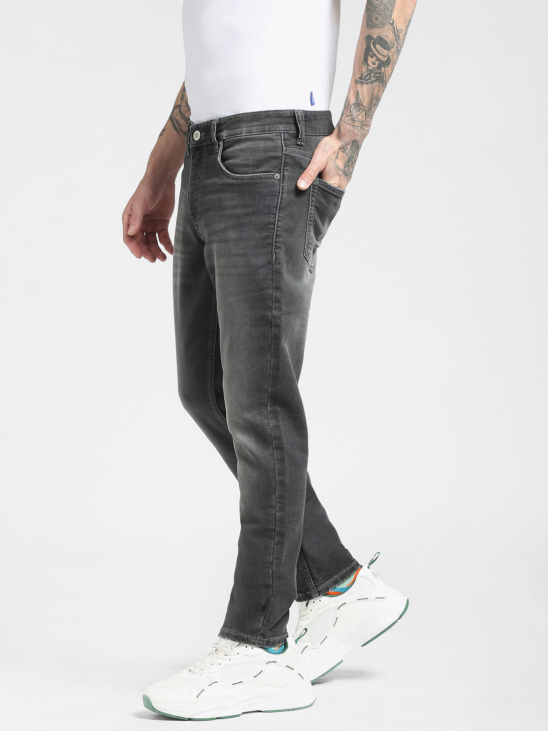 Grey Low Rise Glenn Slim Jeans