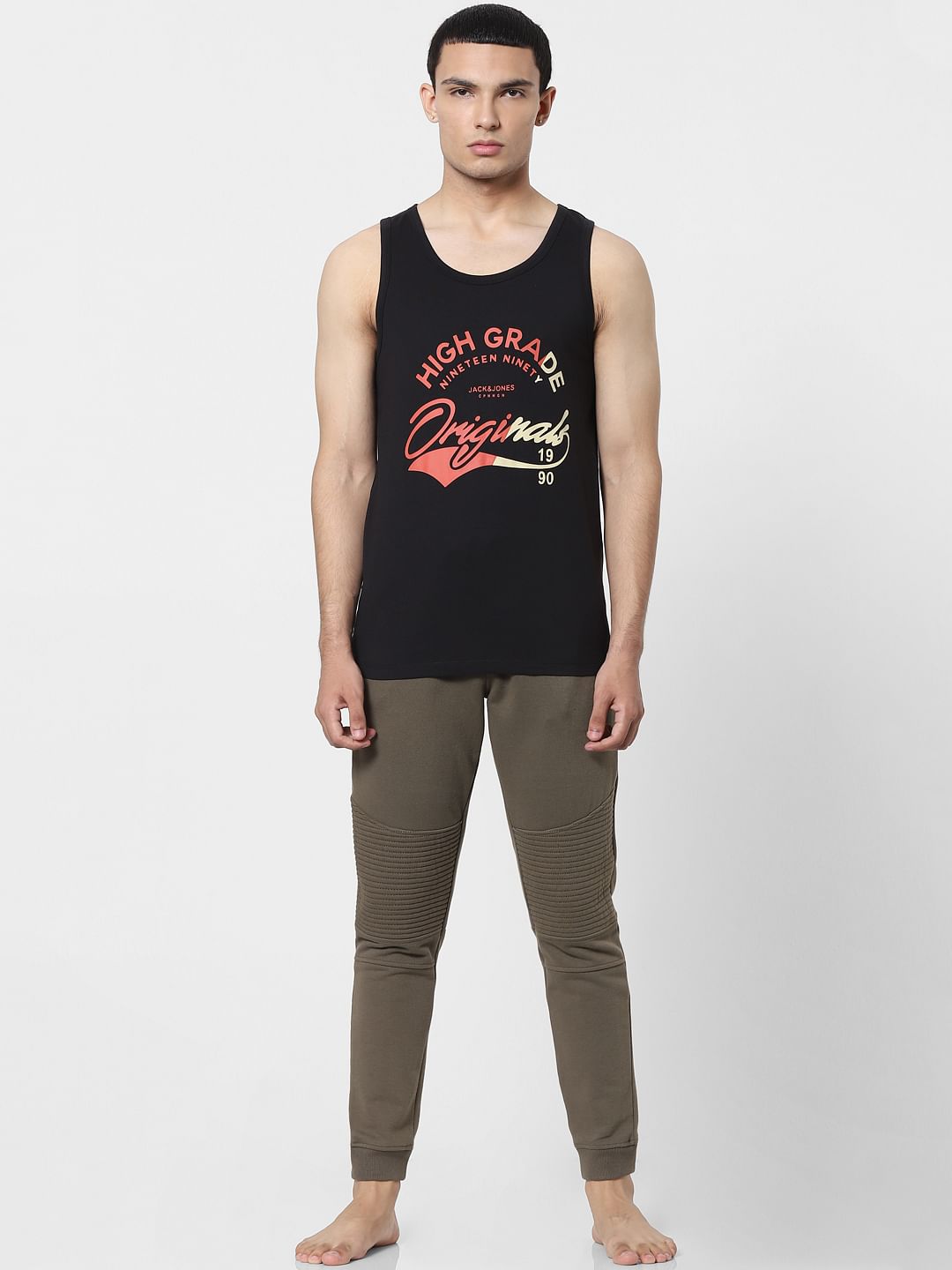 Black Text Print Vest - S