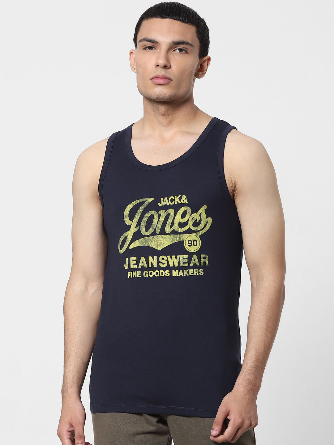 Navy Blue Logo Print Vest