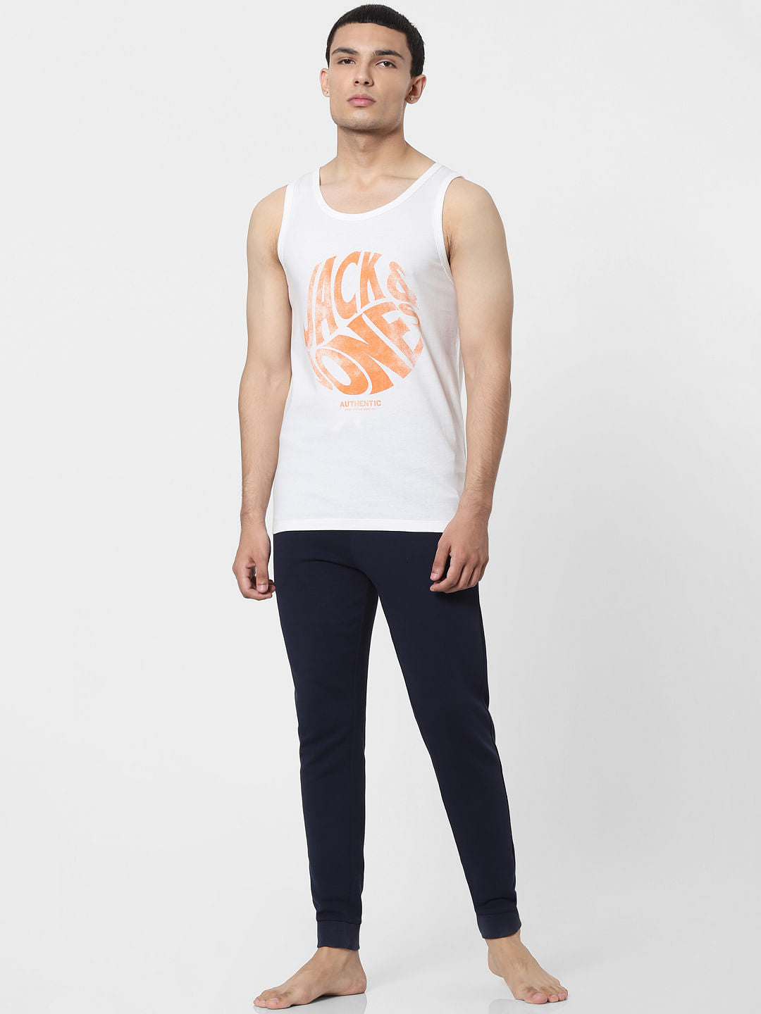 White Logo Print Vest