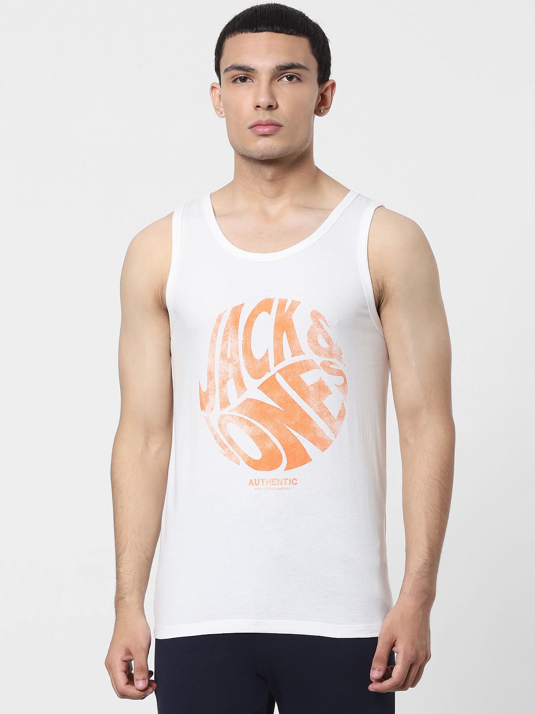 White Logo Print Vest