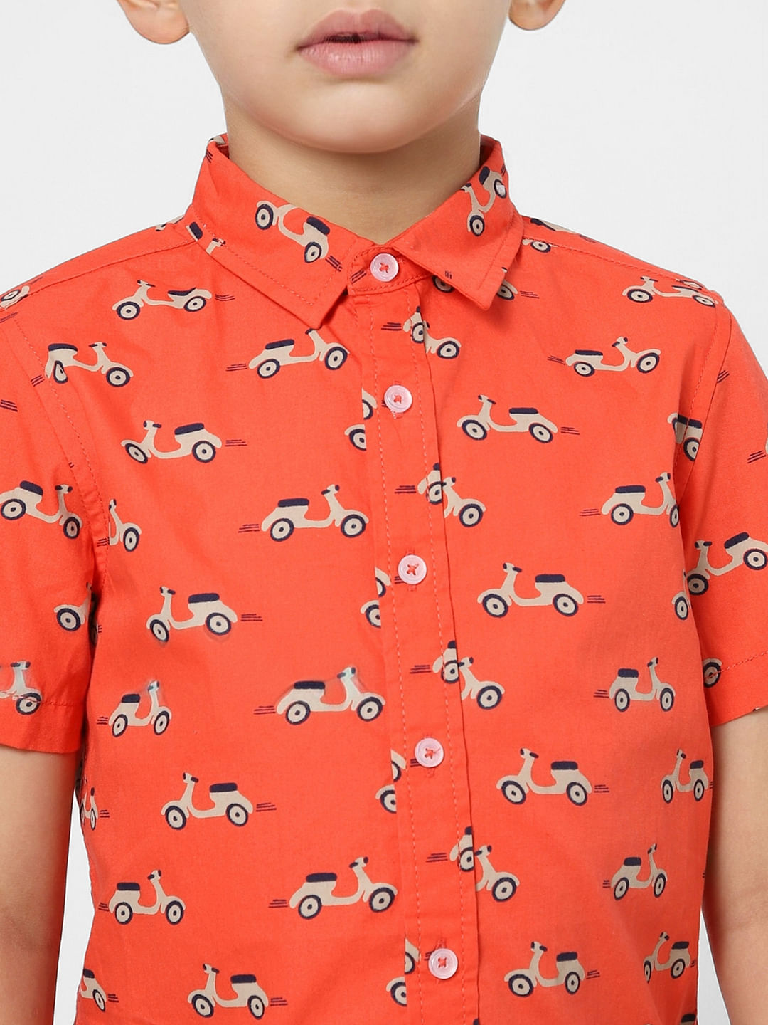Boys Orange Scooter Print Half Sleeves Shirt