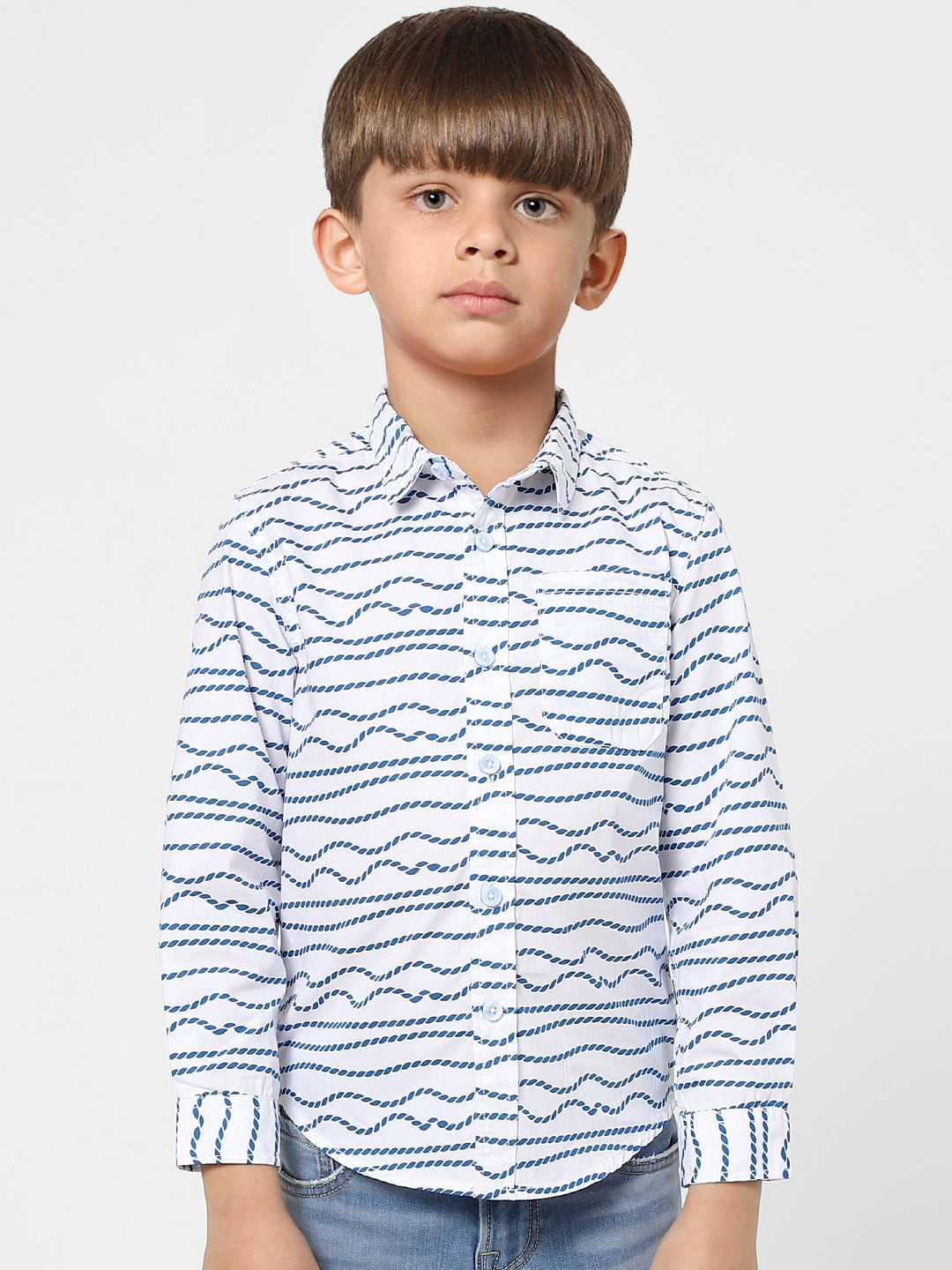 Boys White Printed Full Sleeves Shirt