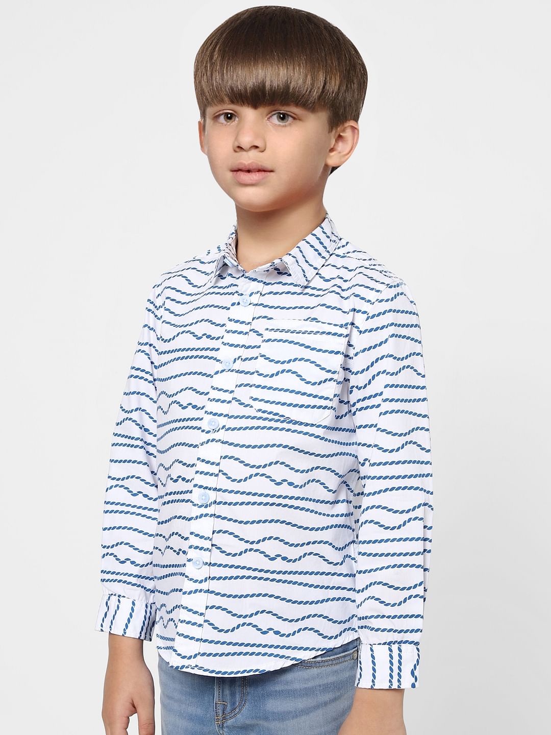 Boys White Printed Full Sleeves Shirt