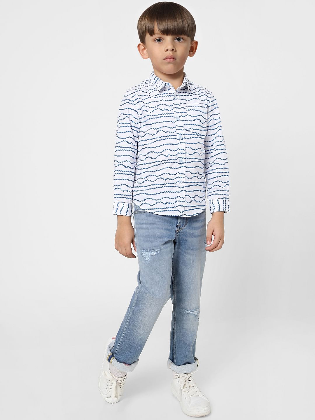Boys White Printed Full Sleeves Shirt