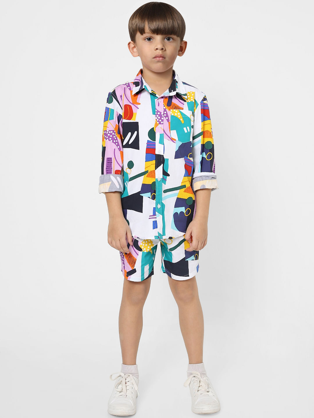 Boys White Abstract Print Co-ord Shirt - 4/5Y
