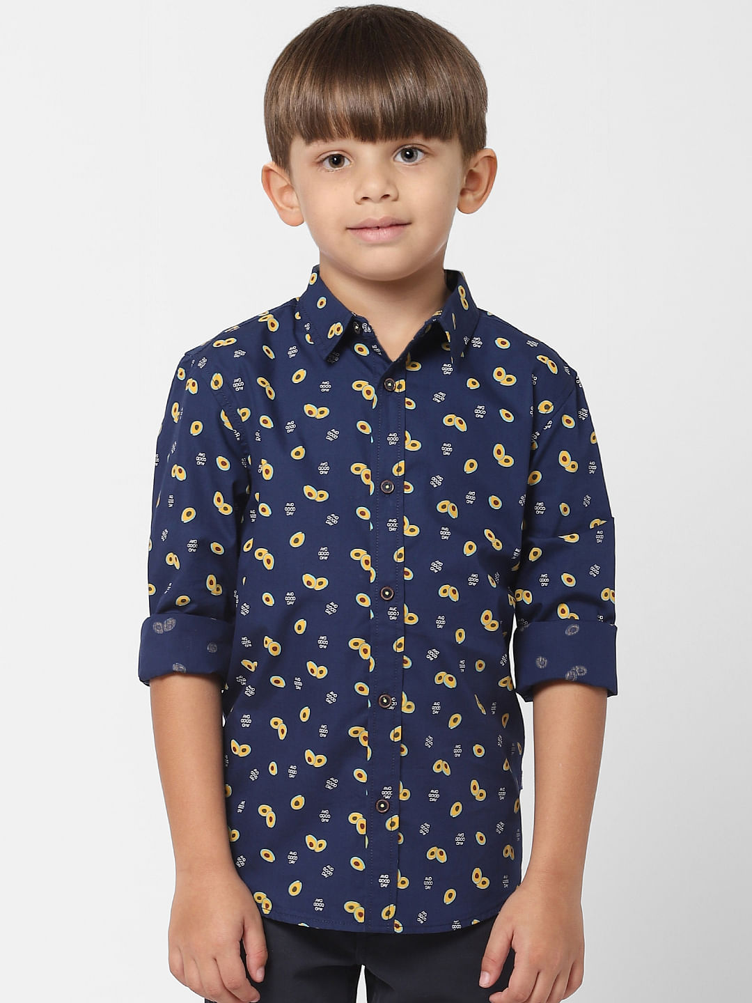 Boys Blue Avocado Print Full Sleeves Shirt - 7/8Y