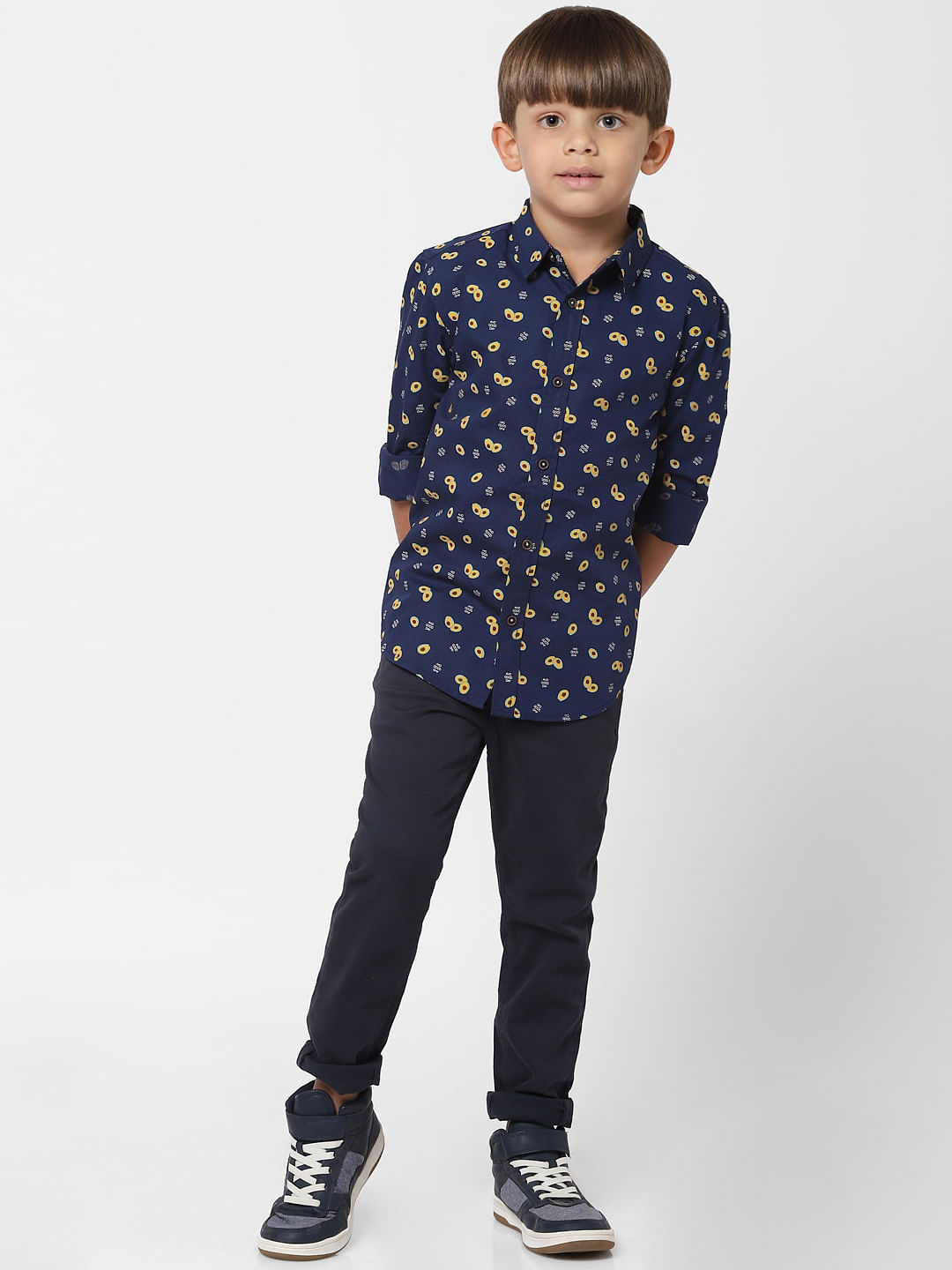 Boys Blue Avocado Print Full Sleeves Shirt
