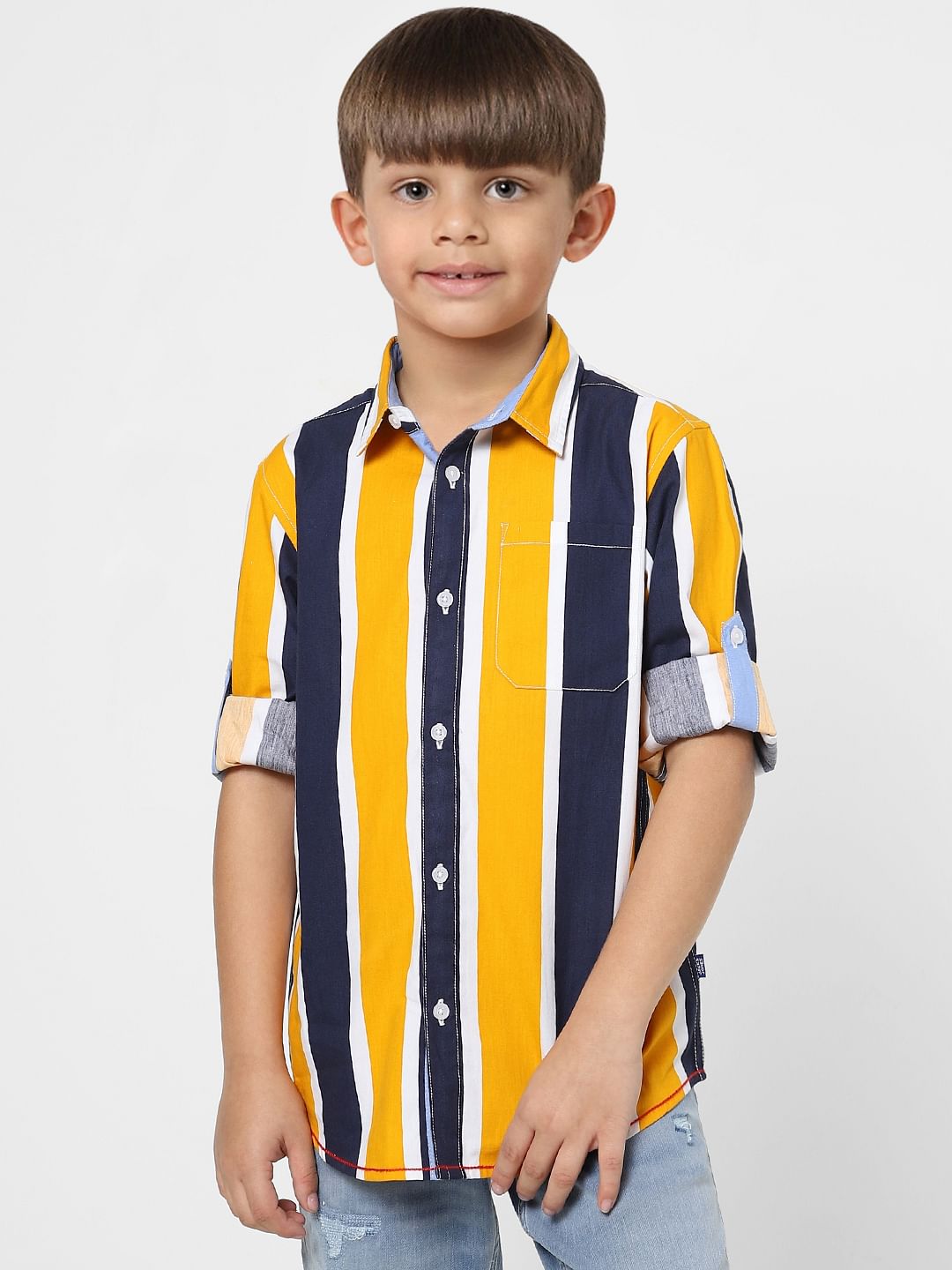 Boys Blue Striped Full Sleeves Shirt - 4/5Y