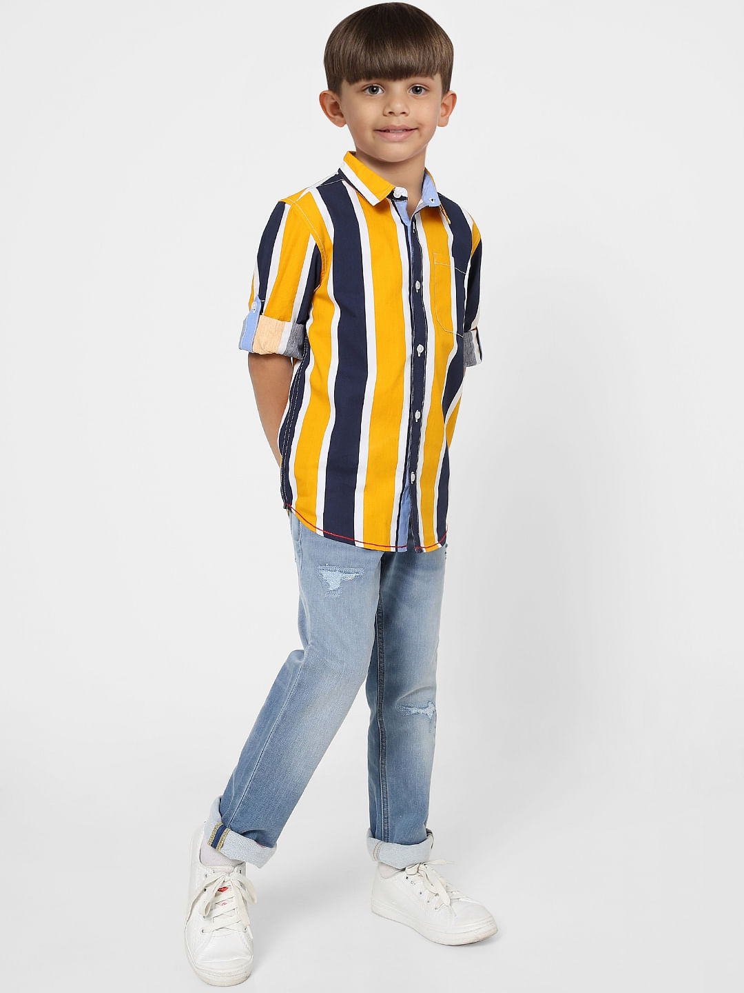 Boys Blue Striped Full Sleeves Shirt