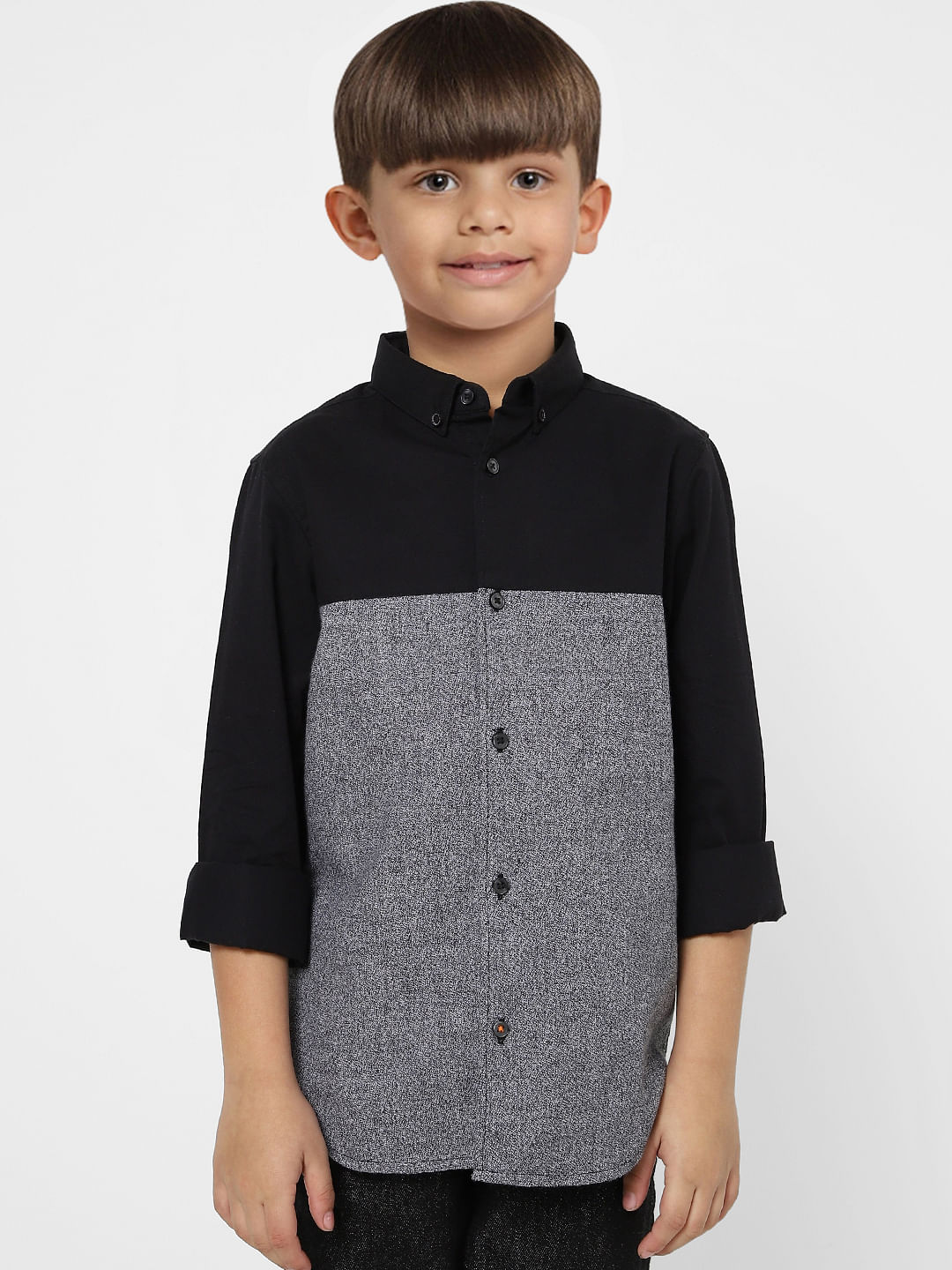 Boys Black & Grey Full Sleeves Shirt - 9/10Y