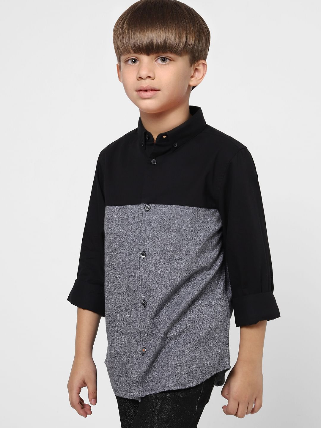 Boys Black & Grey Full Sleeves Shirt