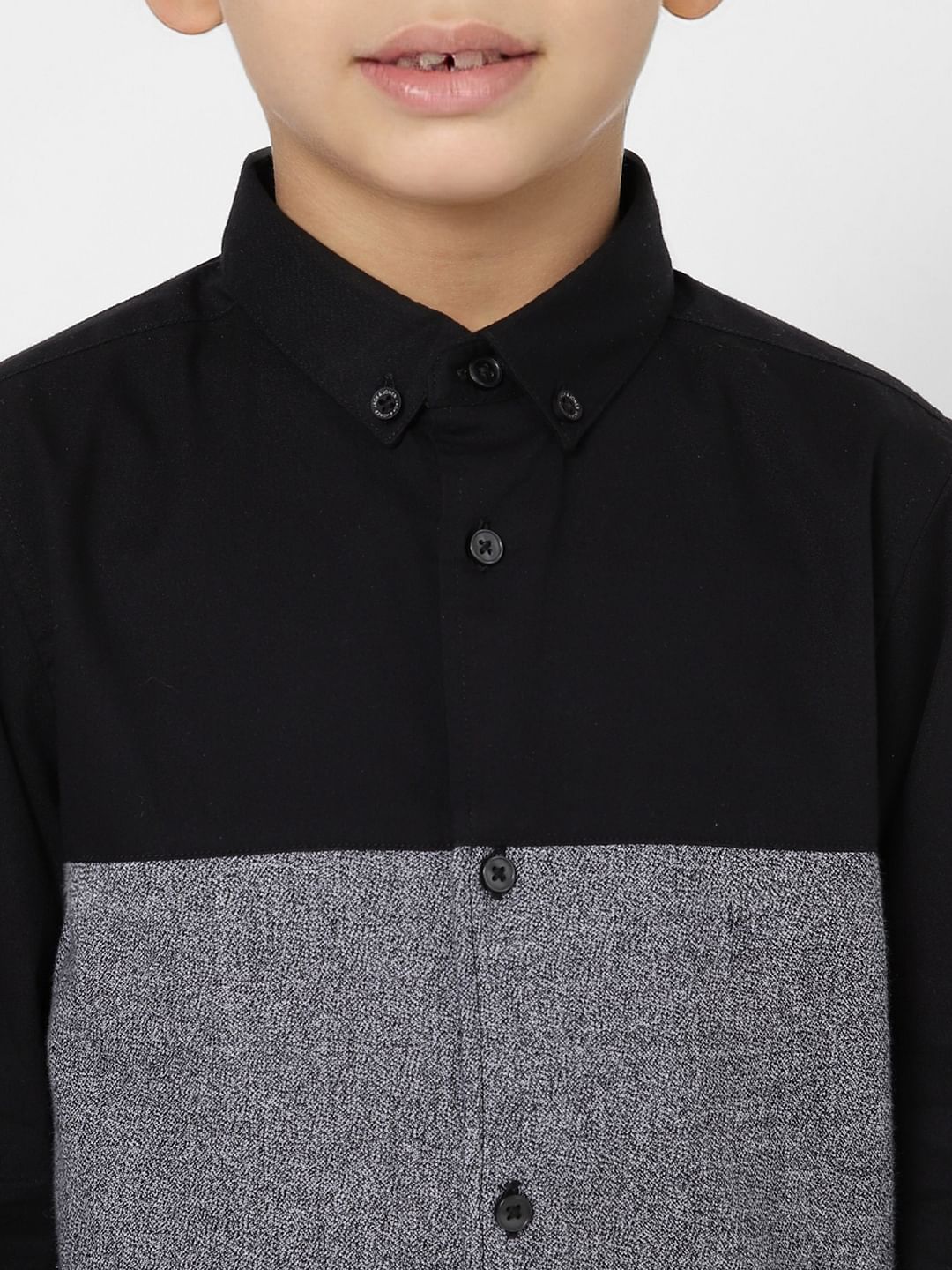 Boys Black & Grey Full Sleeves Shirt