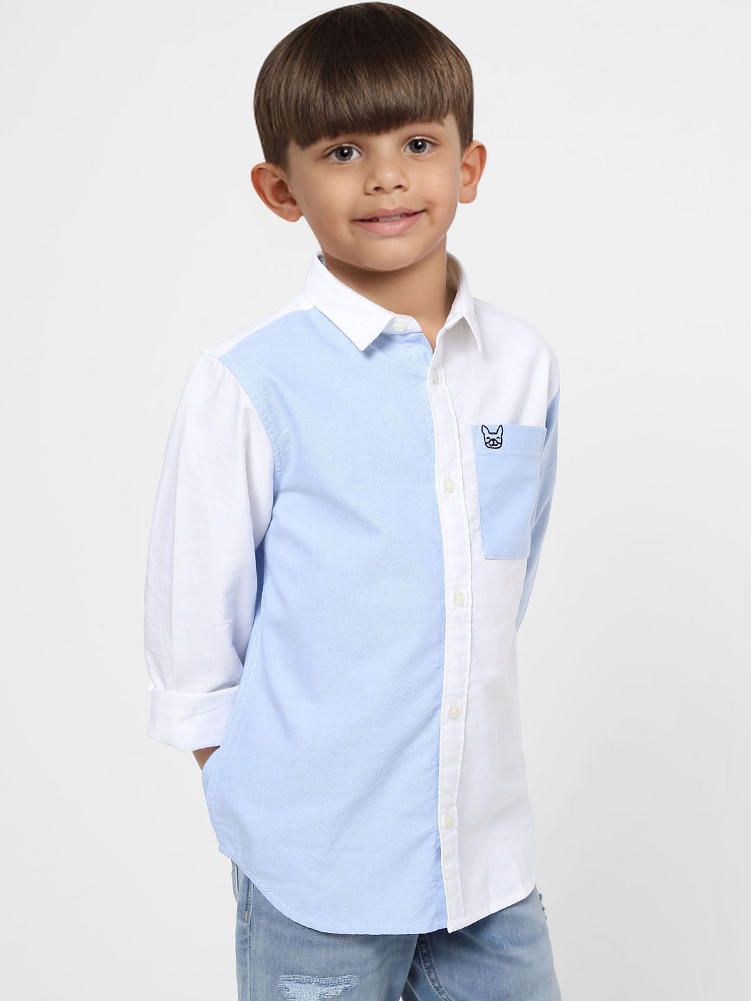 Boys White & Blue Two-toned Full Sleeves Shirt - 4/5Y