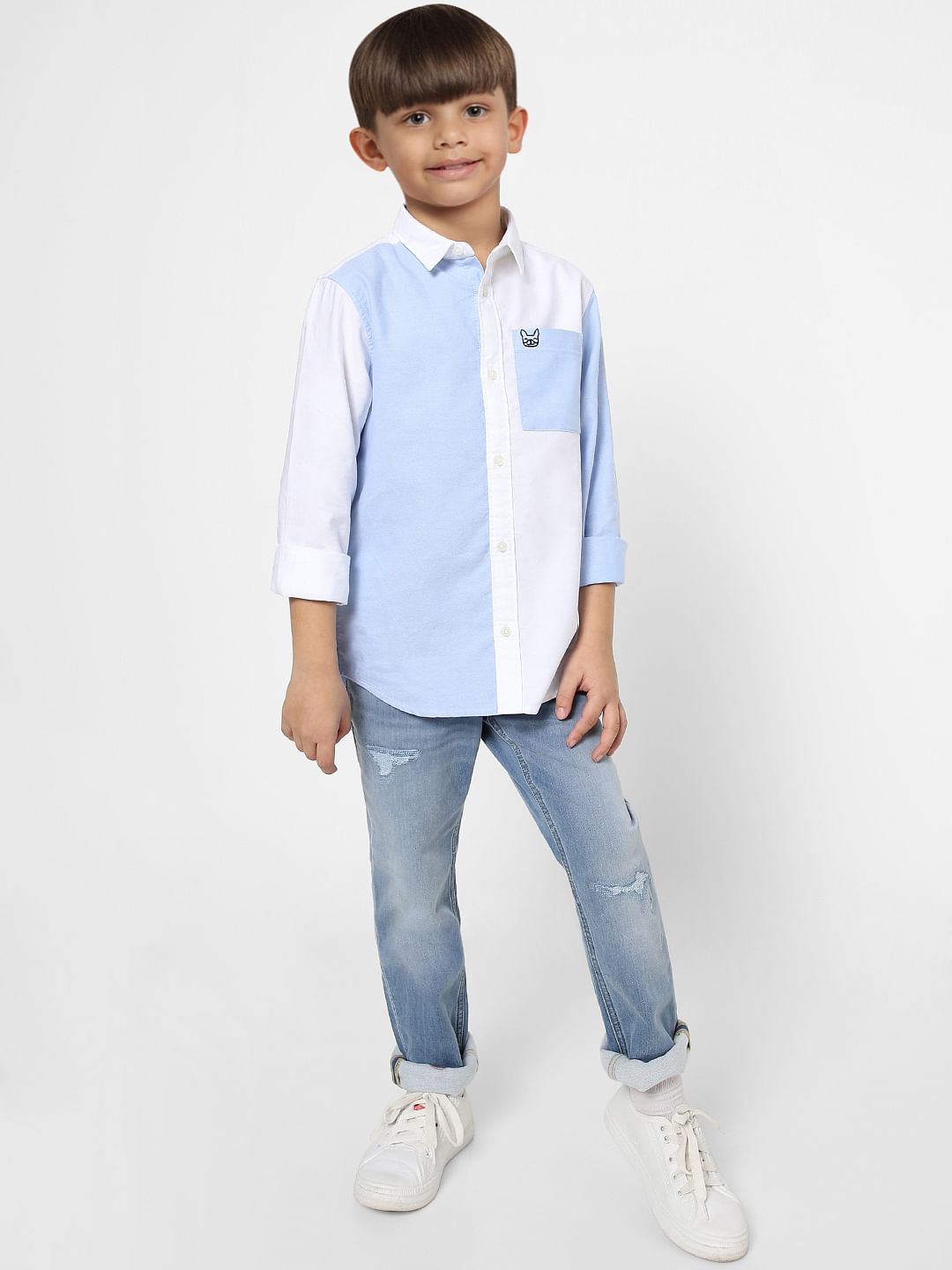 Boys White & Blue Two-toned Full Sleeves Shirt