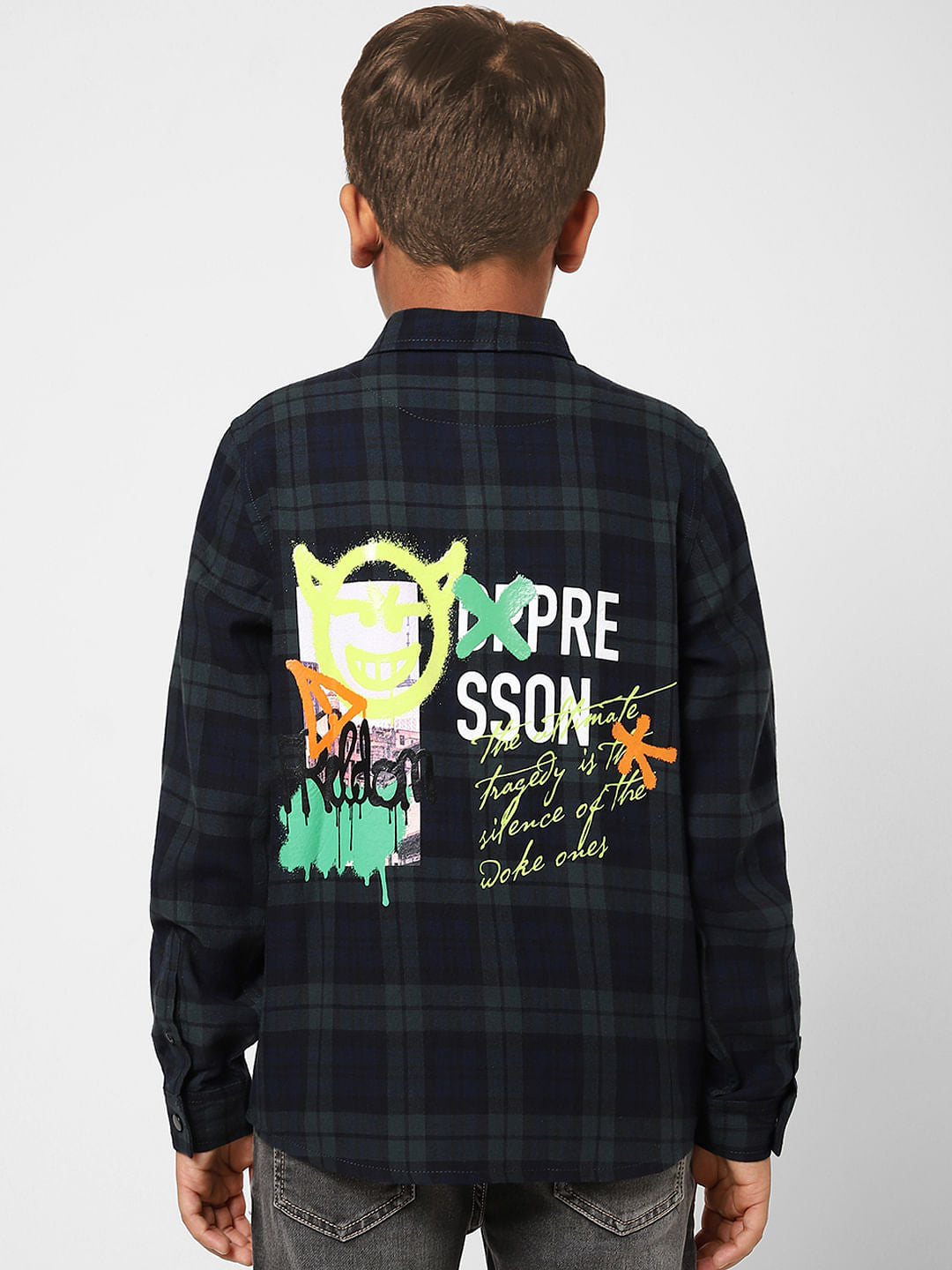 Boys Green Check Full Sleeves Shirt