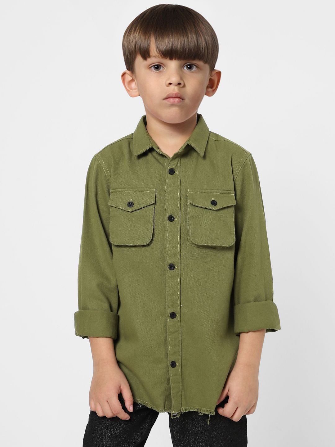 Boys Olive Green Full Sleeves Shirt - 9/10Y