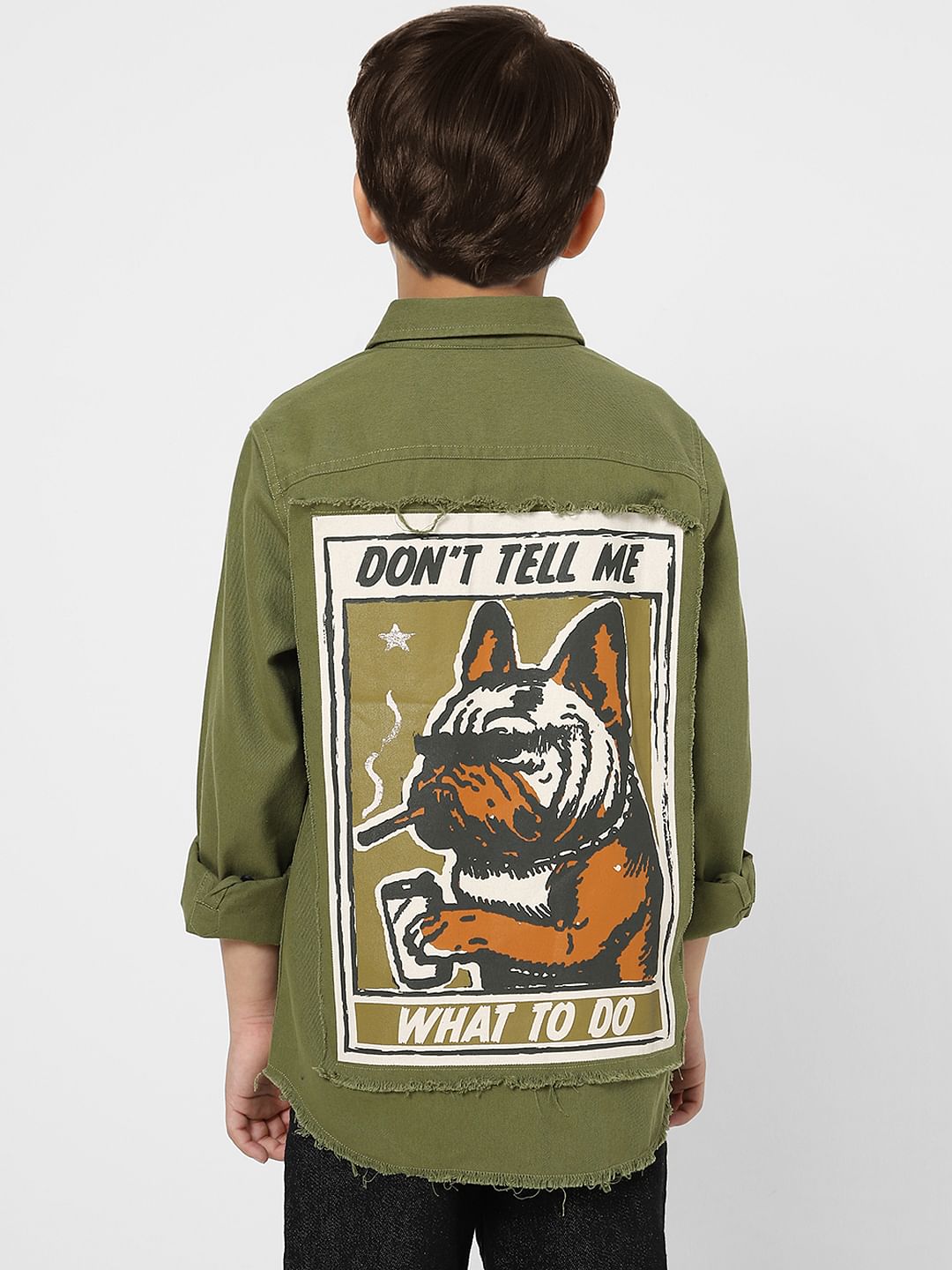 Boys Olive Green Full Sleeves Shirt
