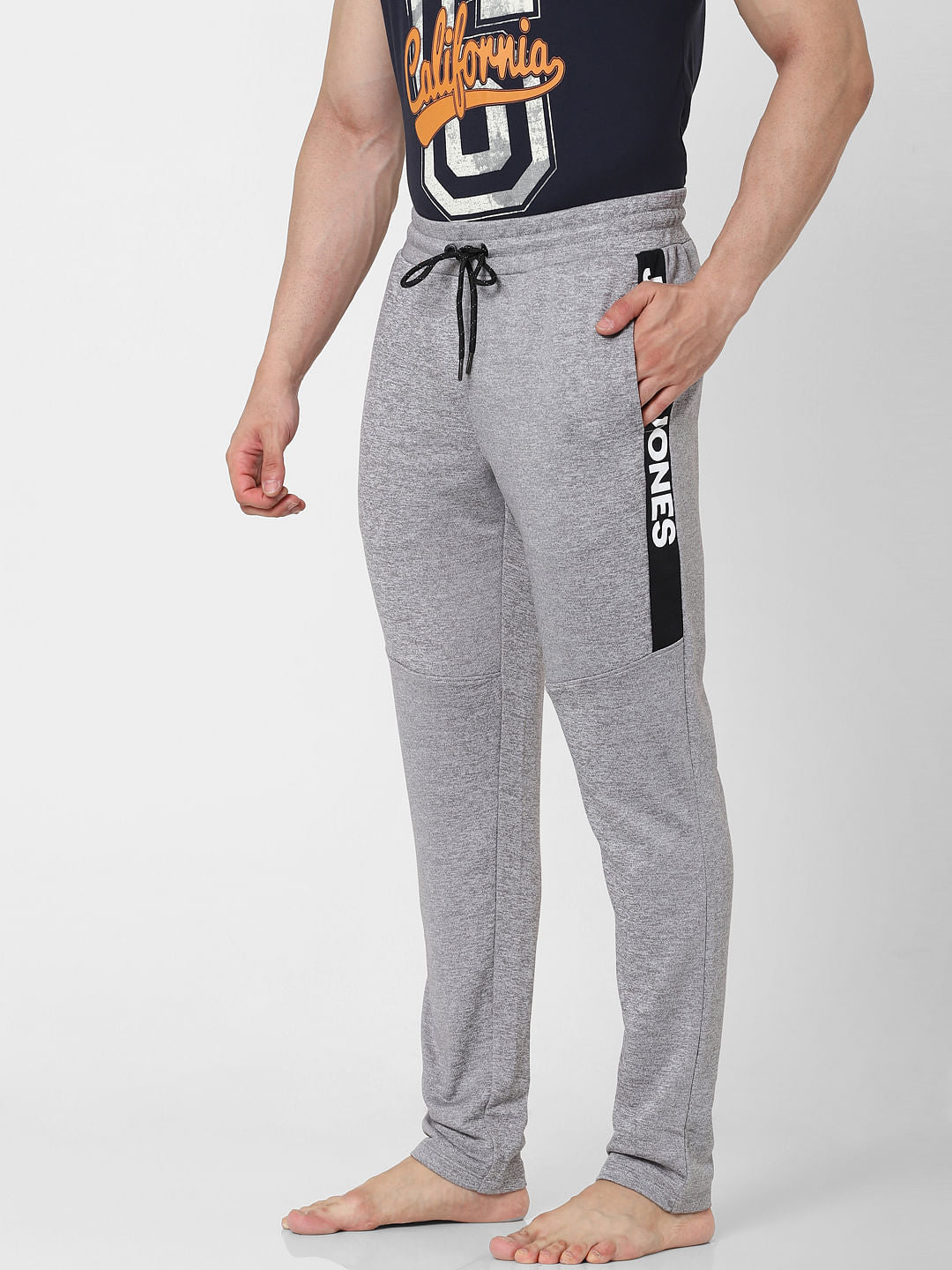 Grey Mid Rise Tape Detail Trackpants