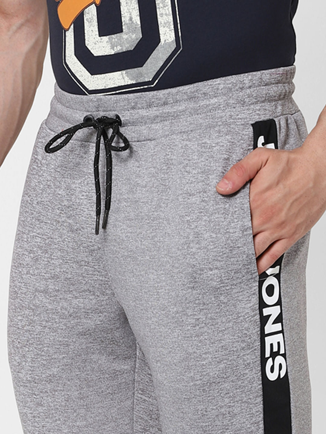Grey Mid Rise Tape Detail Trackpants
