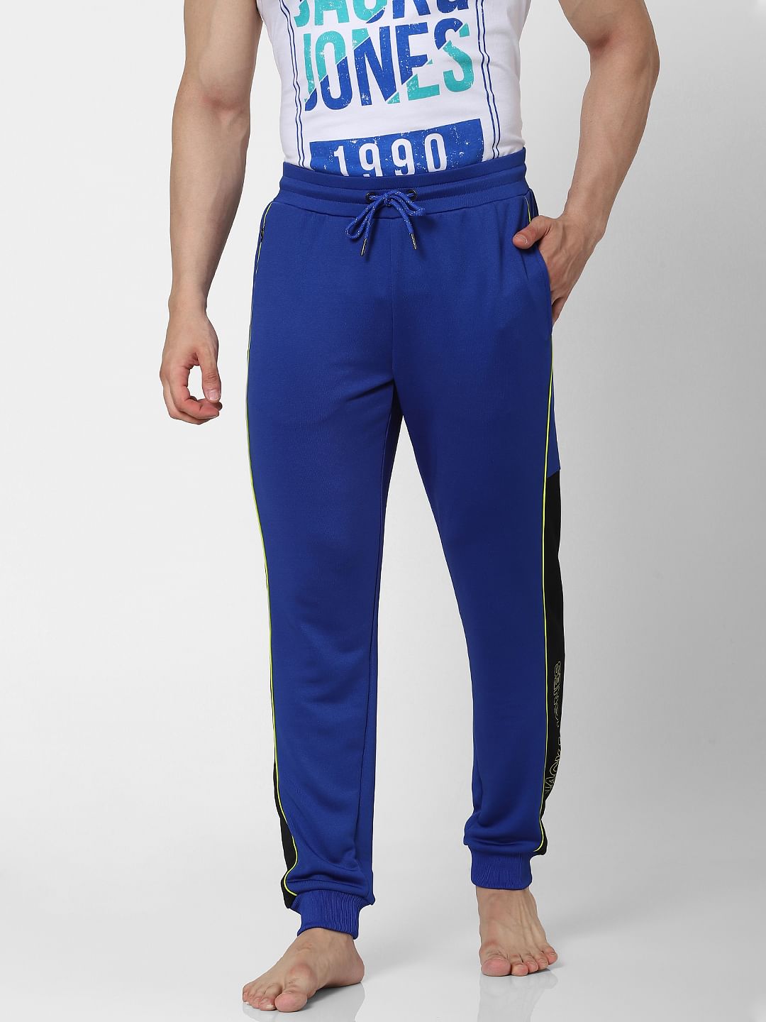 Blue Mid Rise Logo Print Trackpants