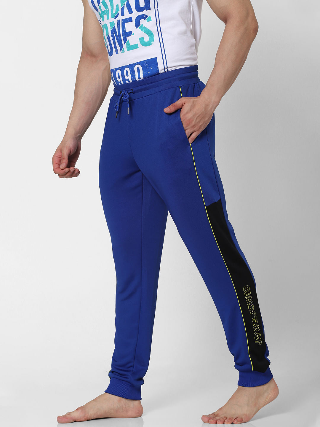 Blue Mid Rise Logo Print Trackpants