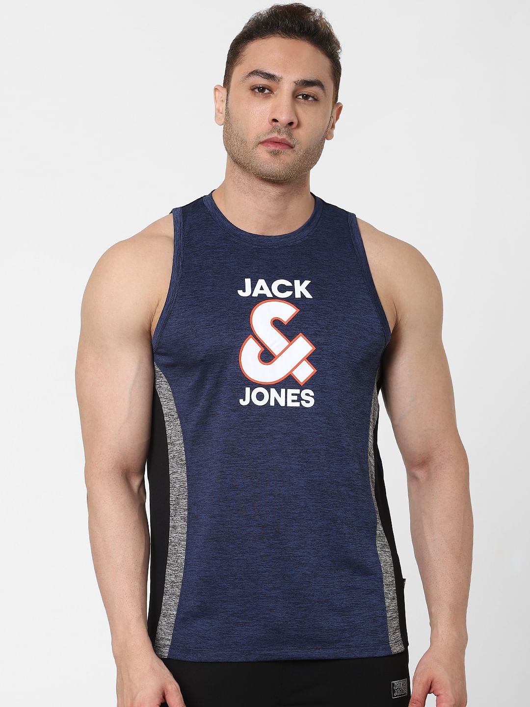 Navy Blue Logo Print Vest