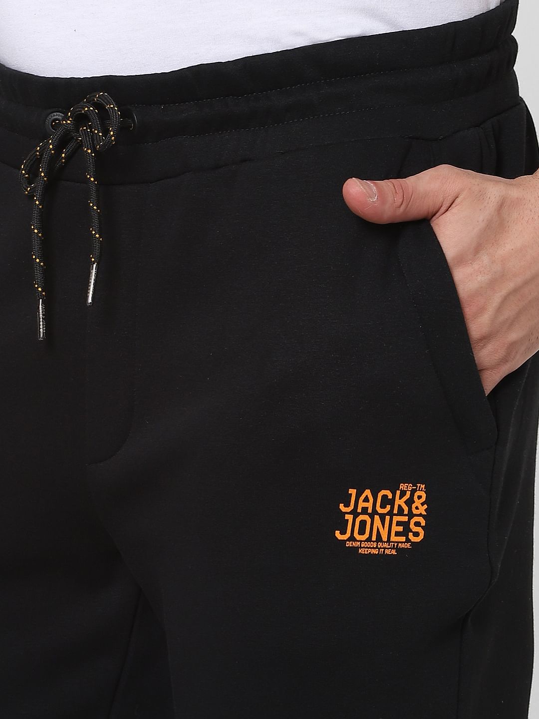 JACK & JONES Black Mid Rise Drawstring Trackpants