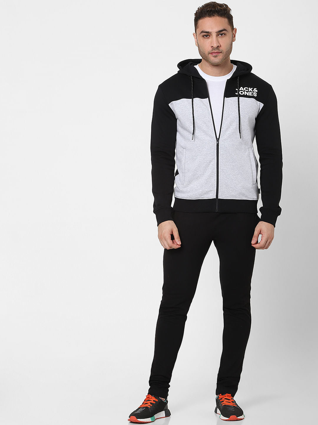 Grey Colourblocked Hooded Sweatshirt