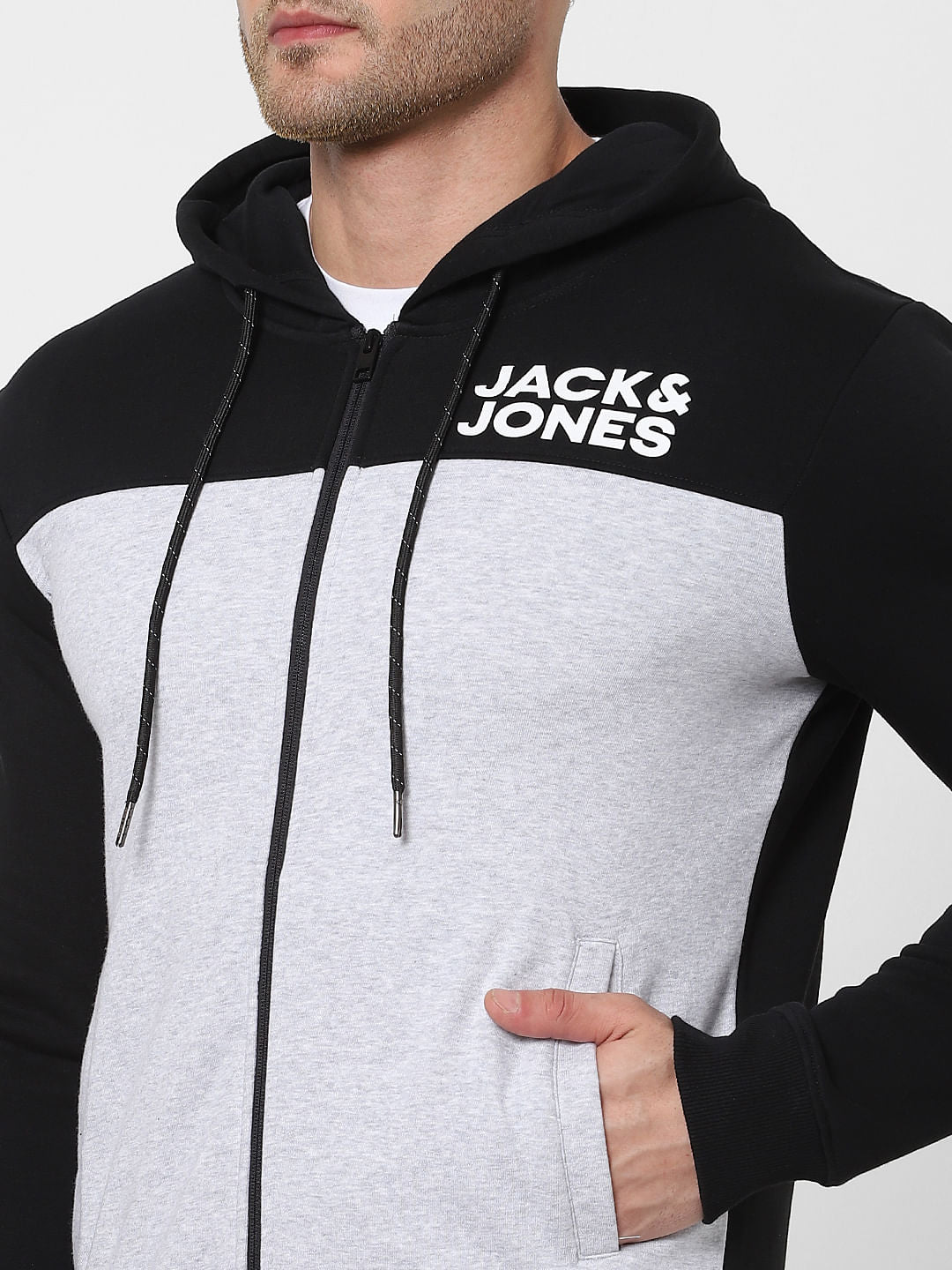Grey Colourblocked Hooded Sweatshirt