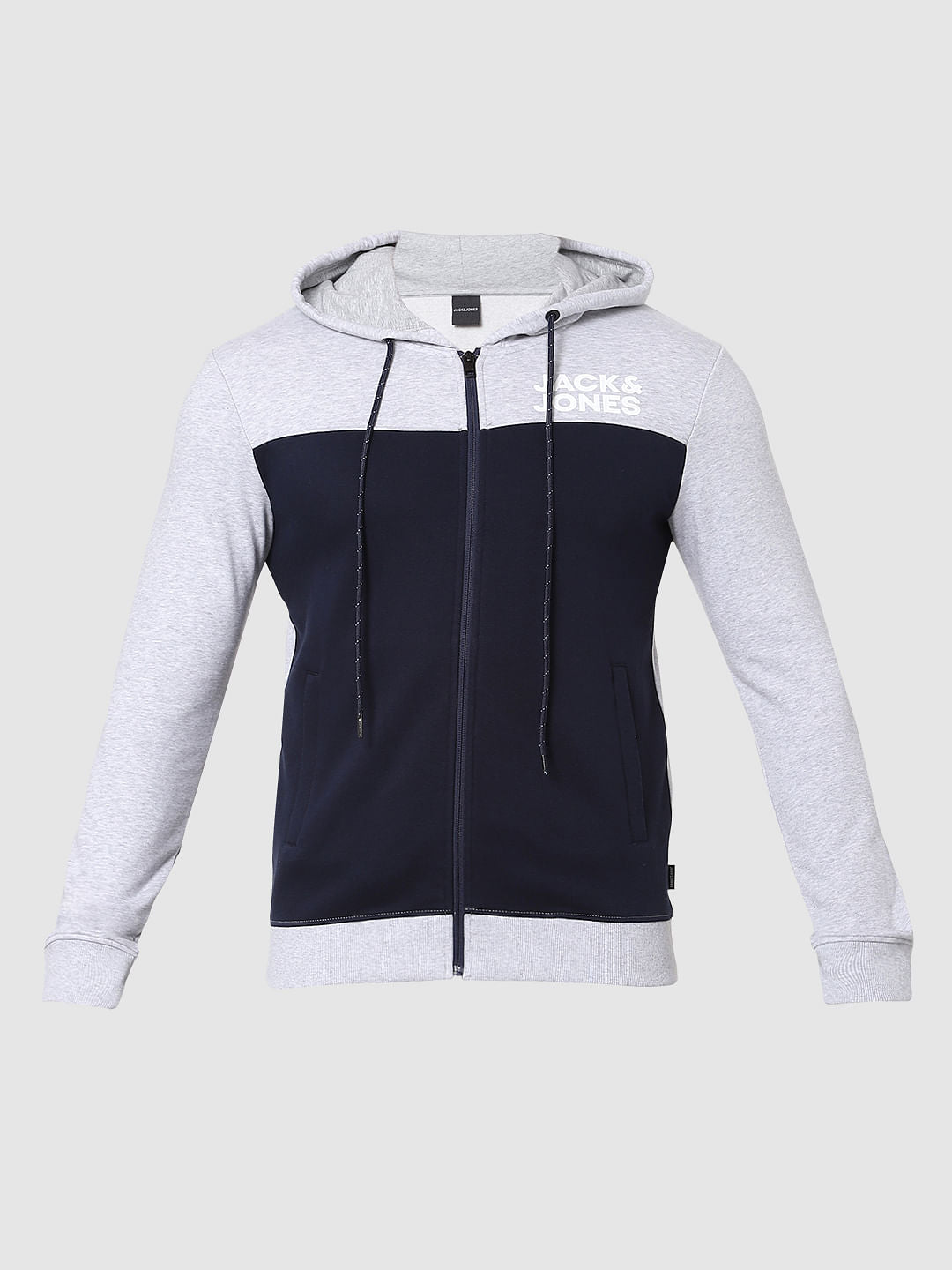Navy Blue Colourblocked Hooded Sweatshirt
